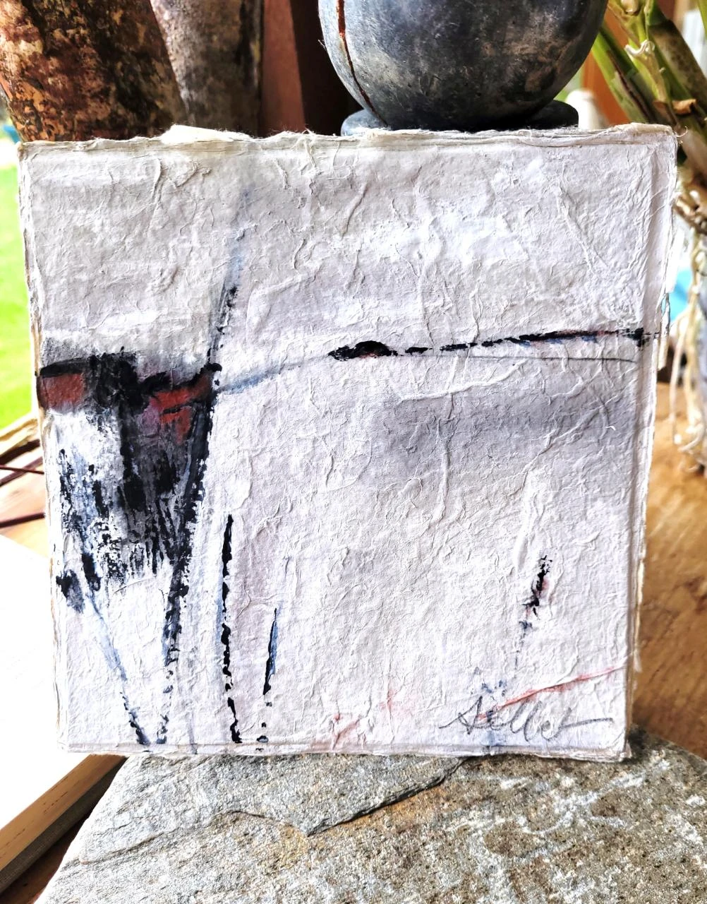 Lyrisch abstract gouache op Tibetaans papier – photo 3